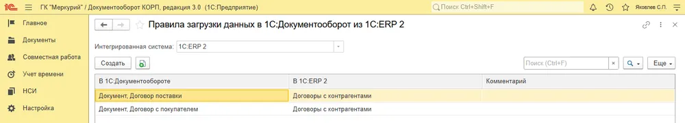 Правила загрузки данных в 1С:Документооборот из 1С:ERP 2