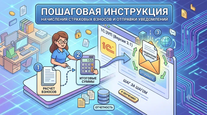 Пошаговая инструкция начисления страховых взносов и отправки уведомлений в программе 1С:Зарплата и управление персоналом
